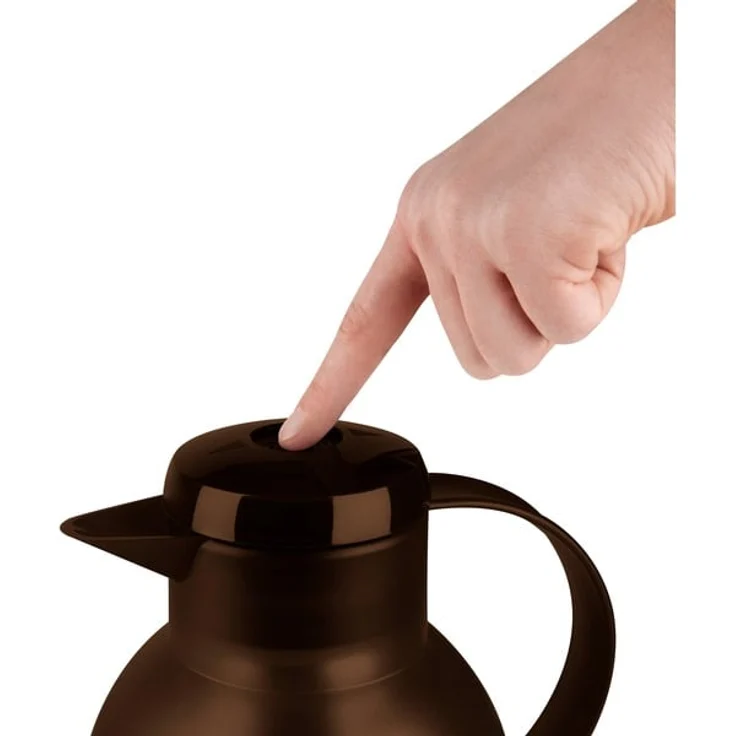 Emsa 509820 Samba Isolierkanne (1 Liter, Quick Press Verschluss, 12h heiß, 24h kalt) braun transluzent – Bild 5