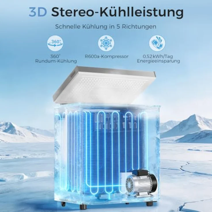 YASHE Gefriertruhe 150L, freistehende Tiefkühltruhe mit 2 herausnehmbaren Körben und 6 Temperaturstufen, Silber – Bild 4