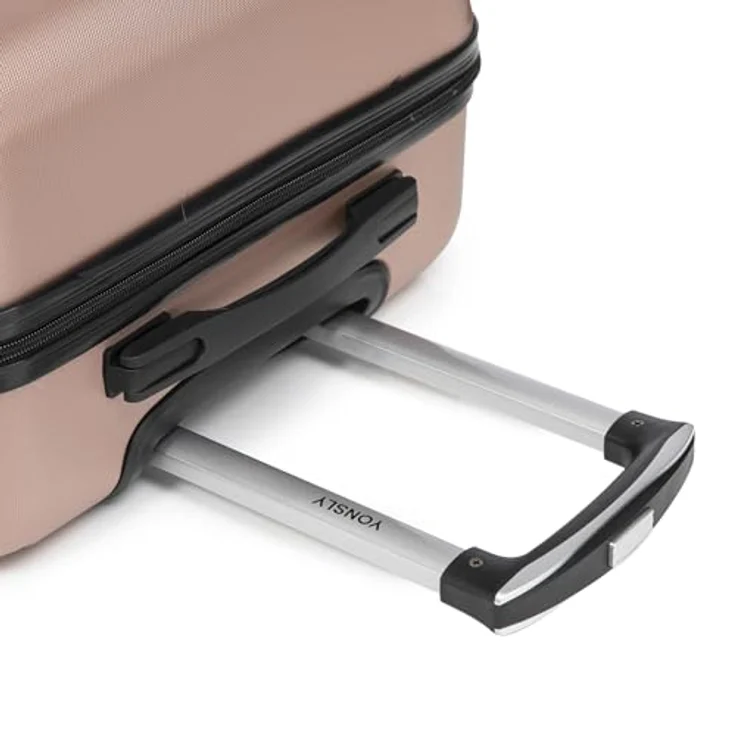 YONSLY Trolley Reisekoffer Set, Hartschalenkabinenkoffer mit Zahlenschloss, 4 leise 360° Rollen, weicher Gummigriff, mittel, Roségold – Bild 4