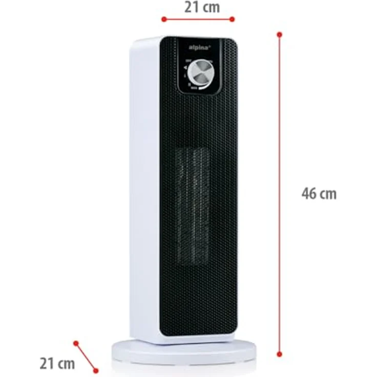 Alpina Elektrischer Heizlüfter 2000W – Keramik Heizkörper mit Griff und Absturzsicherung – Oszillierender Heizstrahler für Räume bis 20 m² – 21 x 21 x 46 cm – Bild 2