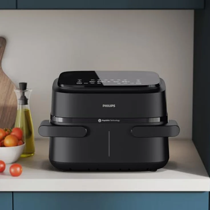 Philips NA150 Luftfritteuse 7.1 Liter 2450 Watt schwarz, Serie 1000 Airfryer mit flexiblem/doppeltem Korb, 10 Kochmethoden, App für Rezepte NA150/00 – Bild 7