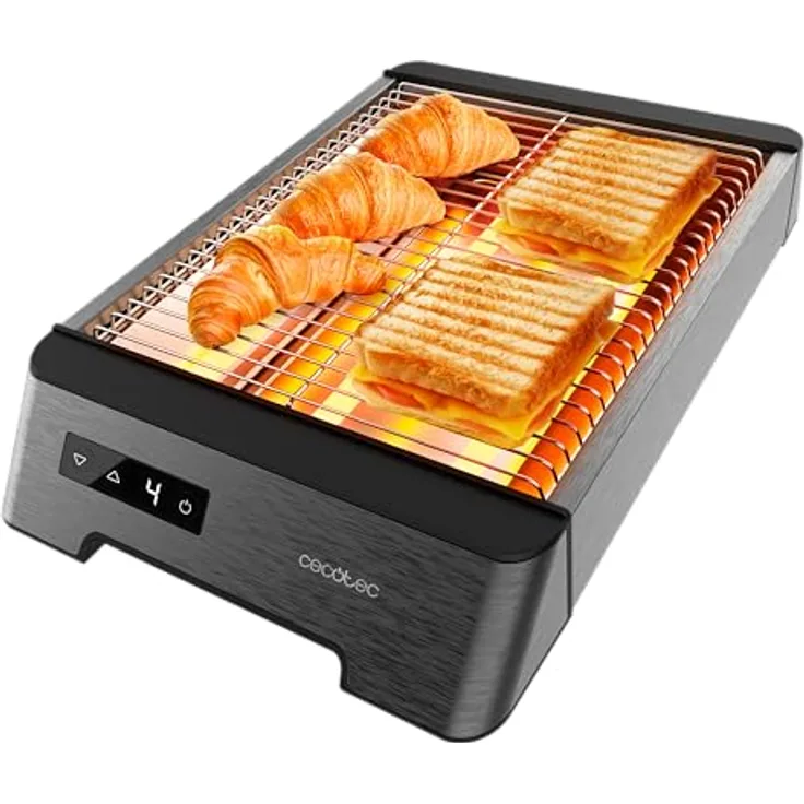 Cecotec Horizontaler Brotröster - Flacher Toaster mit 3 taktilen NiceSlice Touch-Widerständen, 1000W, Quarzwiderstände, Edelstahl-Finish, 6 Bräunungsstufen