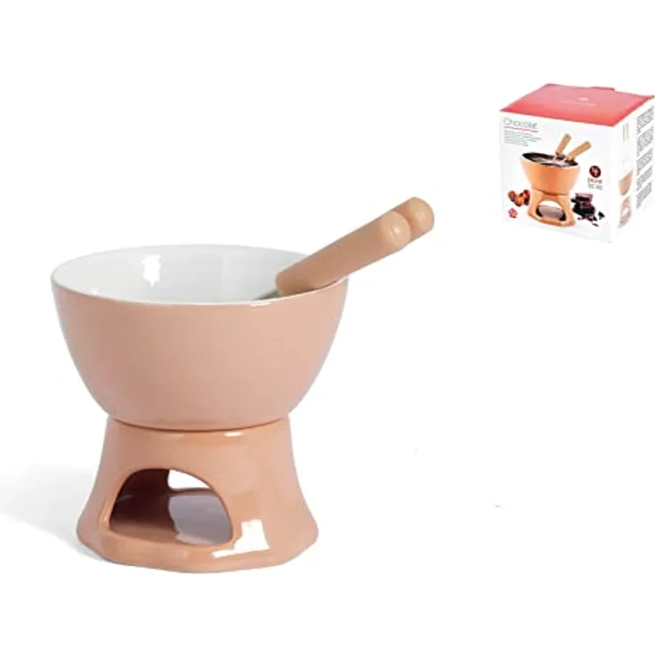 Home 8651100 Fondue-Service, Schokolade, Steinware, Beige/Weiß, 4-teilig, Stein