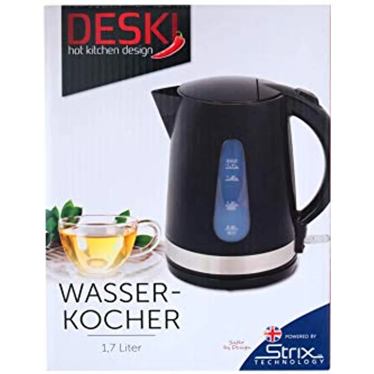 DESKI Wasserkocher Teekocher schnurlos Wasserzubereiter, 1,7 l, 1850 W, Sicherheitsklappdeckel mit Einhandbedienung, Edelstahl schwarz – Bild 6