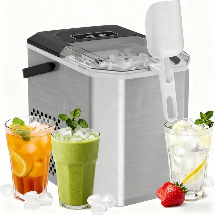 Silonn Eiswürfelmaschine - 9 Würfel in 6 Min, 12 kg/Tag, Tragbar, Selbstreinigend, ≤ 35 dB, für Haushalt, Camping & Party
