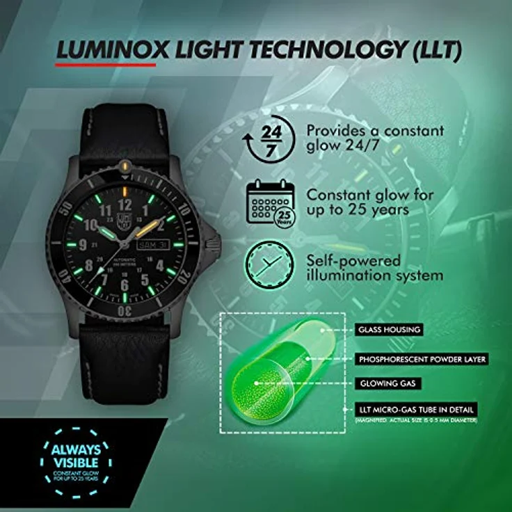 Luminox Automatic Sport Timer XS.0921 Mens Watch 42mm - Black/Silver Day/Date Function 200m Water Resistant Sapphire Glass – Bild 4