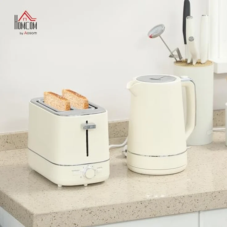 HOMCOM Kocher-Toaster-Set, Wasserkocher 1,7L mit Trockenkochschutz und Toaster mit 6 Bräunungsstufen, beige – Bild 2