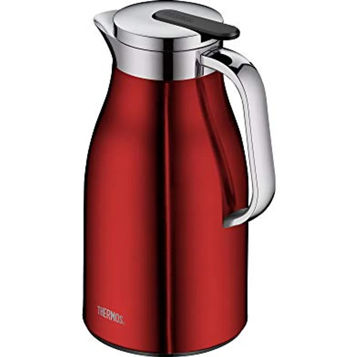 Thermos Thermoskanne Century 1L, Edelstahl rot mit Glaseinsatz und Einhandausgießtaste, hält 12 Stunden heiß, ideal als Kaffeekanne oder Teekanne, für 8 Tassen, Modell 4046.248.100 – Bild 2
