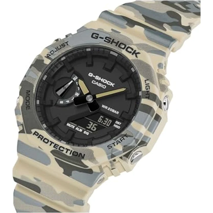 Casio G-Shock GA-2100CM-5AER, Herren-Armbanduhr mit schwarzem Zifferblatt, grünem Camouflageharzband, 5 Alarmen, Automatischem Kalender, Stoßfestigkeit und Weltzeitfunktion – Bild 4
