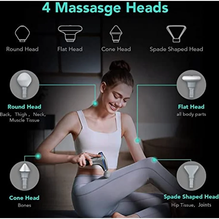 SKG F7-EN-GRAY Massage Pistole - Elektrisches Handmassagegerät mit Wärmefunktion, 4 Massageköpfen, 5 Intensitätsstufen – Bild 4