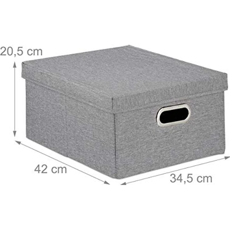 Relaxdays Aufbewahrungsbox 2er Set, Faltbare Ordnungsbox mit Deckel, 25 Liter je Stoffbox, HBT 20,5 x 34,5 x 42 cm, grau – Bild 4