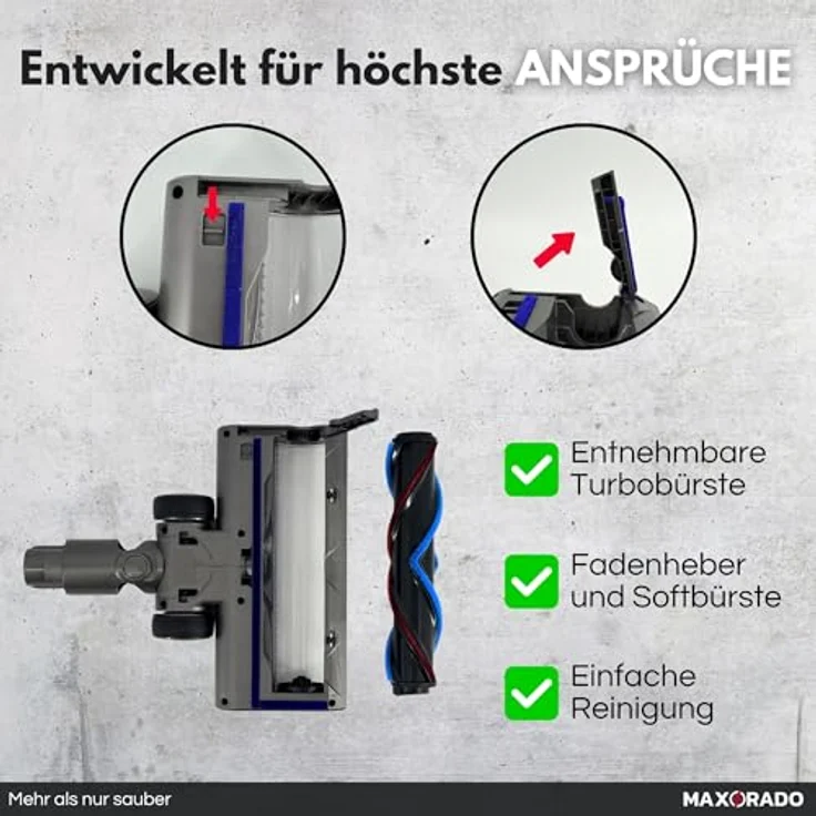 Maxorado Komfort Turbodüse mit LED Beleuchtung, elektrische Staubsaugerdüse für Dyson V7 V8 V10 V11 V15, stärkere Beleuchtung, extreme Saugleistung, flexibles Handling – Bild 5