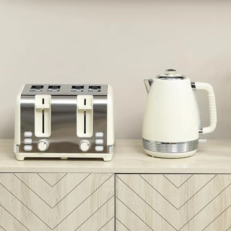 HOMCOM Kocher-Toaster-Set 1.7 L, 2200 W, 4-Scheiben-Toaster mit 7 Bräunungsstufen, Strix Thermostat, Cremeweiß – Bild 9