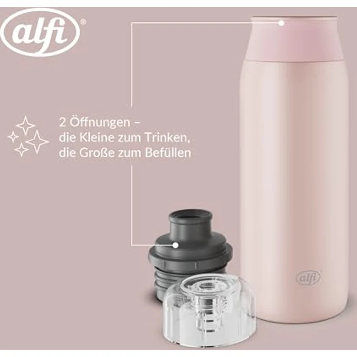 Alfi ELEMENT BOTTLE, Edelstahl-Trinkflasche 0,6l, spülmaschinenfest mit Free-Flow Trinksystem und intuitivem Schraubverschluss, mattiert – Bild 5