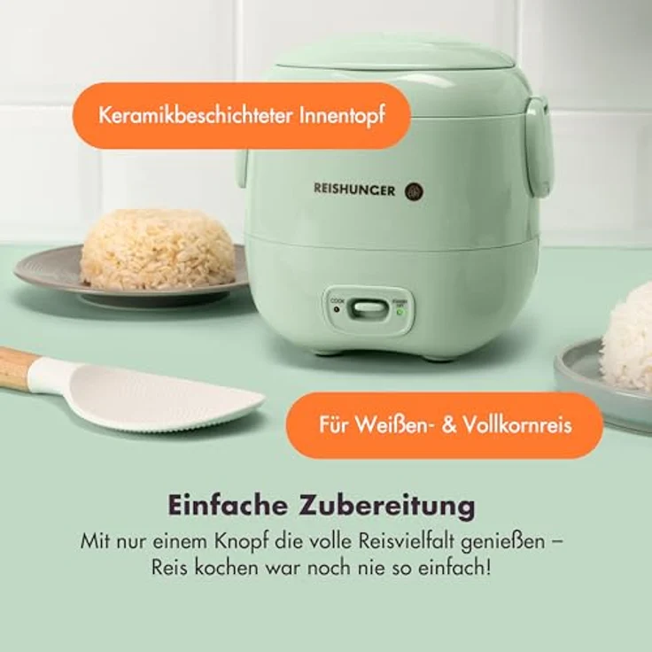 REISHUNGER Mini Reiskocher Starter Set - 0,3 L - Salbeigrün - Elektrischer Reiskocher für 1-2 Portionen mit 8 Reissorten – Bild 3