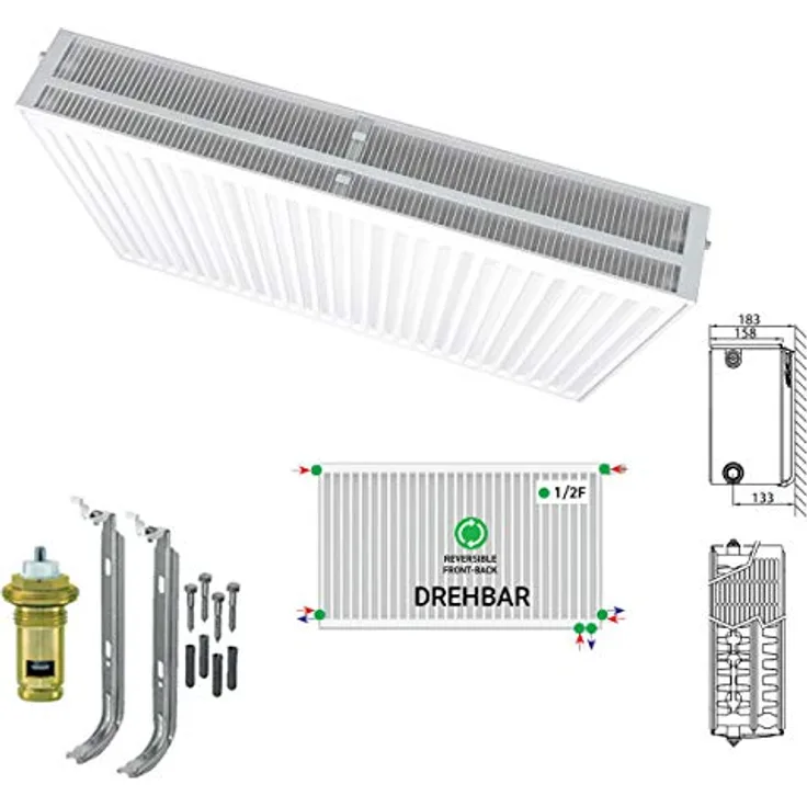 Belrad Typ 33 600x1400 mm Universalheizkörper, Reinweiß Ral 9016 - Kompakt & Ventilheizkörper, 6 Anschluss