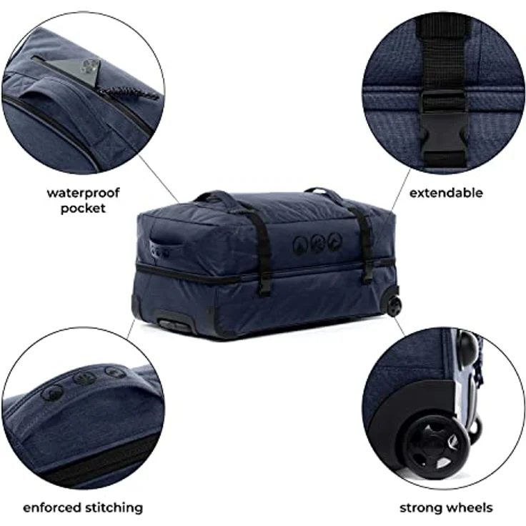 SONS OF ALOHA XXL Reisetasche mit 2 Rollen Kane Rollkoffer 80 cm Koffer Sporttasche Reise-Trolley 140 Liter - recyceltes Meeresplastik - wasserabweisend, Ocean-blau – Bild 5
