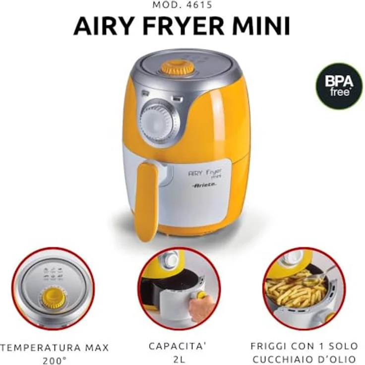 Ariete 4615GE HeißluftFritteuse-4615 HeißluftFritteuse, 1000, Kunststoff, 2 liters, gelb – Bild 2