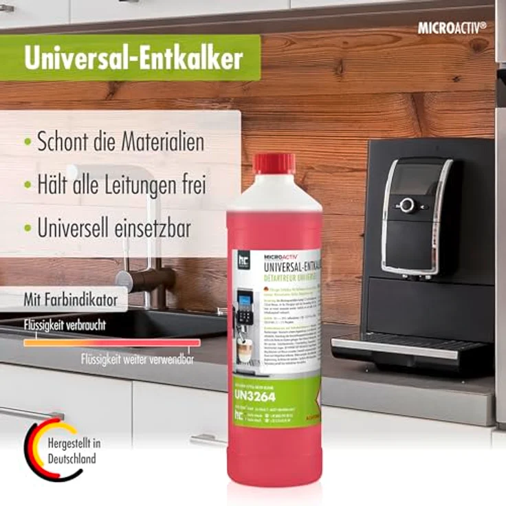 Höfer Chemie 3 x 1 L Universal Entkalker, für alle Kaffeevollautomaten und Geräte, mehrfach verwendbar mit Indikatorflüssigkeit – Bild 2