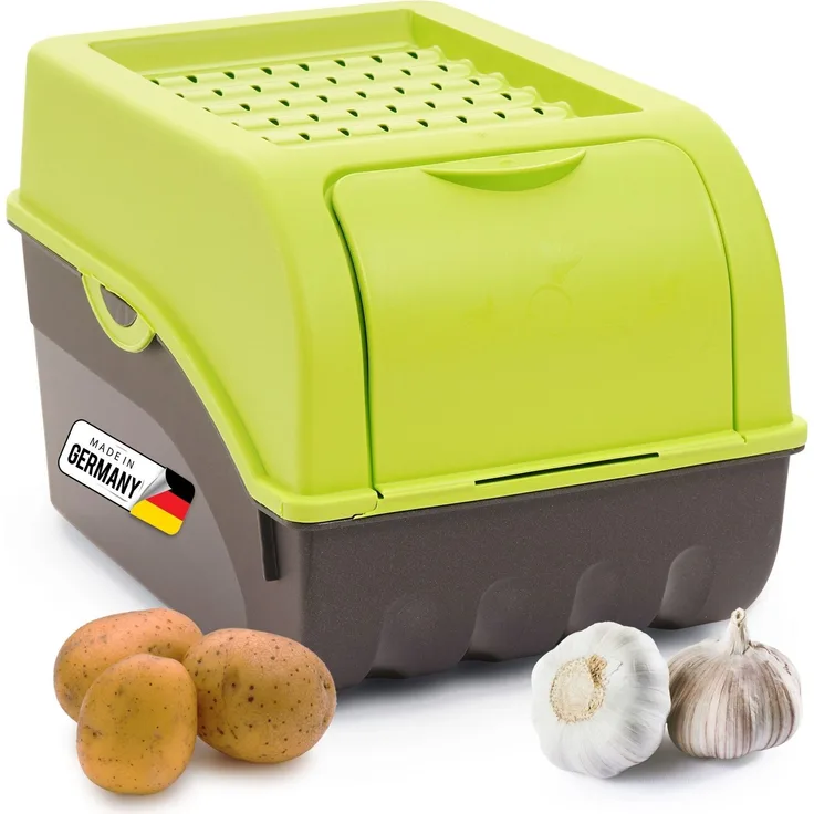 Novaliv Mittel 5L Kartoffelbox grün - stapelbar, Luftlöcher im Deckel, 5 Liter Volumen