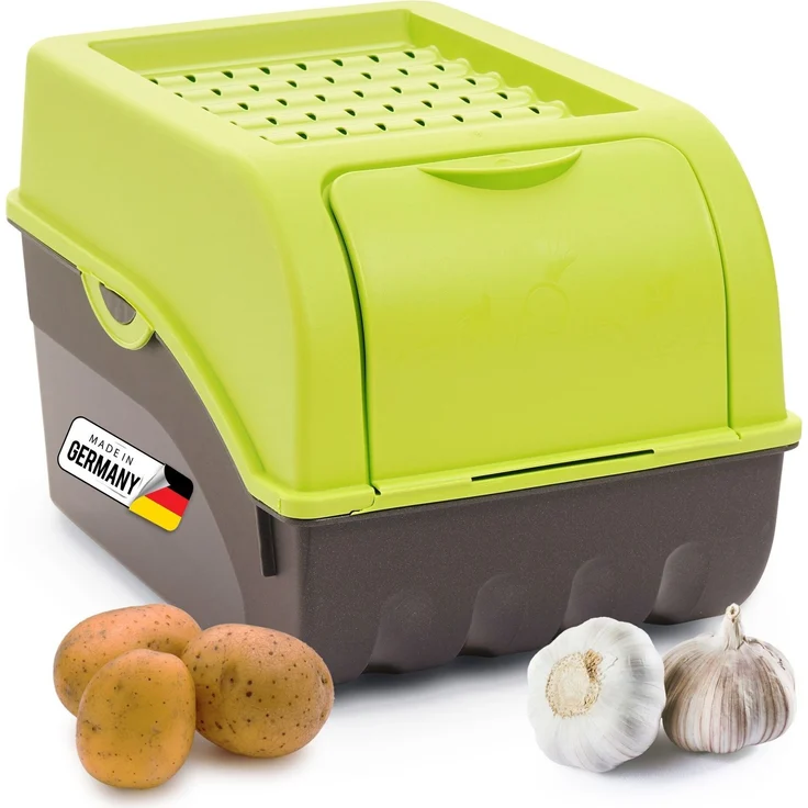 Novaliv Mittel 5L Kartoffelbox grün - stapelbar, Luftlöcher im Deckel, 5 Liter Volumen