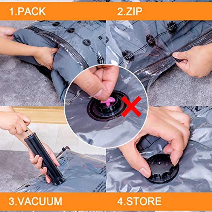 GONGSHI Vakuumbeutel Set für Kleidung, Bettdecken, Kissen & Matratzen, 10er Set mit 5 Jumbo (70x100 cm) und 5 Large (60x80 cm), luftdicht, wiederverwendbar, staub- und geruchssicher – Bild 4