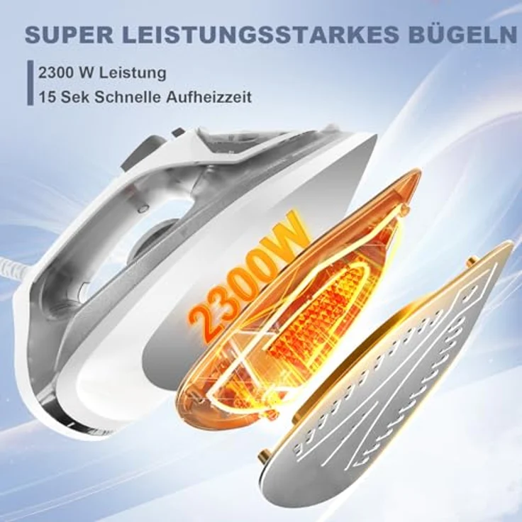 YASHE 2300W Dampfbügeleisen mit Antihaft Bügelsohle, 300ml Wassertank, 25 g/min Dampfleistung, 150 g/min Dampfstoß, Selbstreinigung, Anti-Kalk & Tropf-Stopp-Funktion – Bild 3