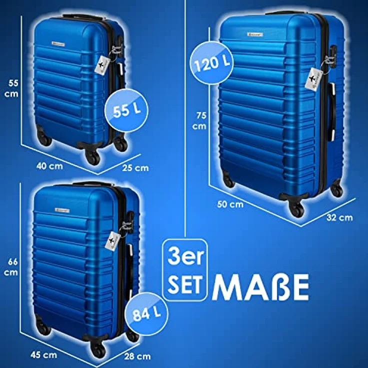 KESSER® 3tlg. Hartschalenkofferset Hartschalenkoffer Reisekoffer Set Reisekofferset Trolley Koffer Inkl. Kofferwaage + Gepäckanhänger Rollkoffer Schloss 4 Rollen ABS-Hartschale Teleskopgriff M-L-XL – Bild 2