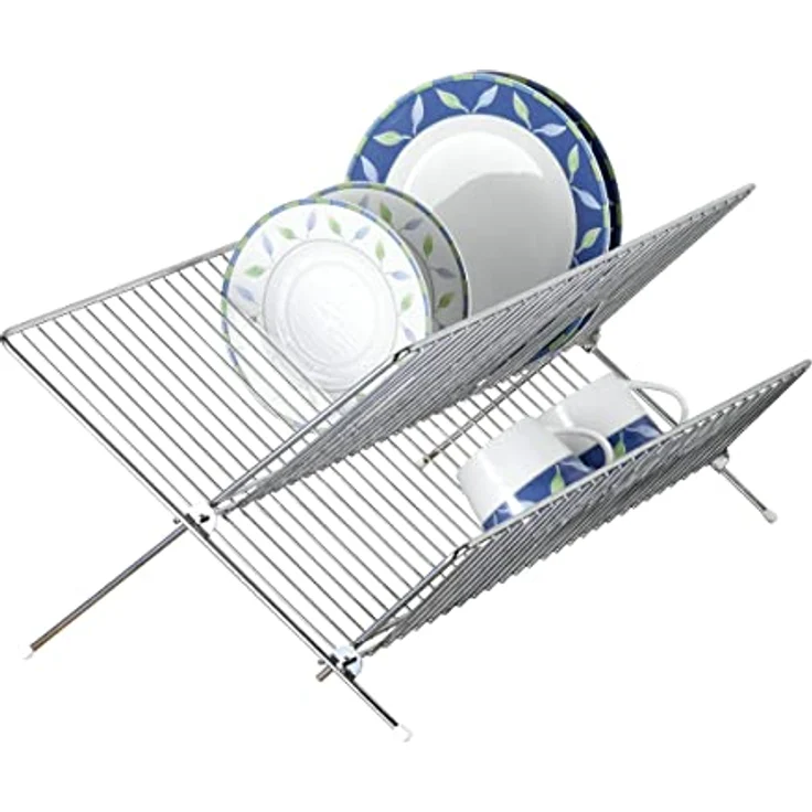 Wenko Geschirrabtropfer Duo - Teller- und Tassenablage, klappbar, verchromtes Metall, 47.5 x 22 x 33 cm, Silber glänzend – Bild 2