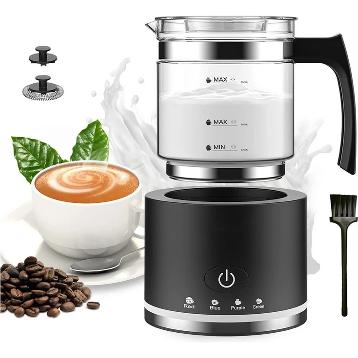 AKKEE Elektrischer Milchaufschäumer, 4 in 1 für heißen und kalten Milchschaum, 500ml, 600 W, spülmaschinenfest