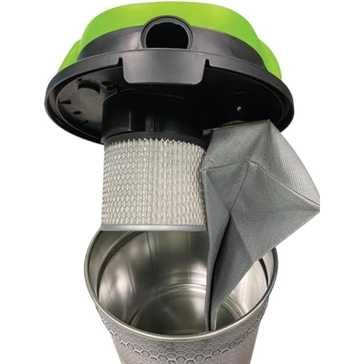 Ribimex Perfetto PRCEN020, Aschesauger mit 1200 W Motor, HEPA-Filter und integrierter Blasfunktion, Schwarz/Grün, 20 L silenzioso – Bild 5