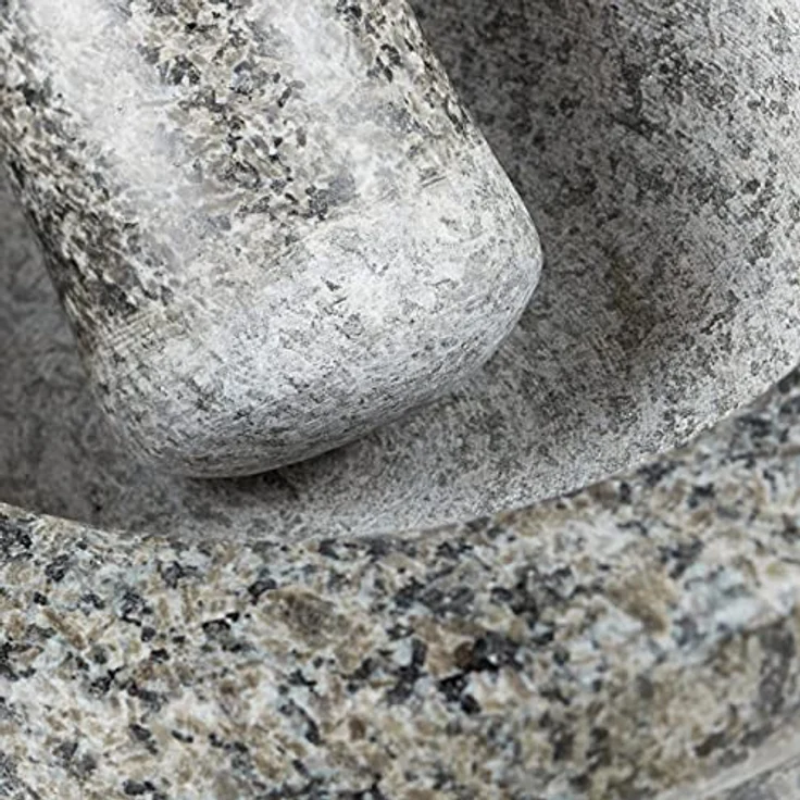 Relaxdays Granit Mörser mit Stößel 17 cm Durchmesser, robuster, langlebiger Steinmörser, echter Granit poliert, grau – Bild 8