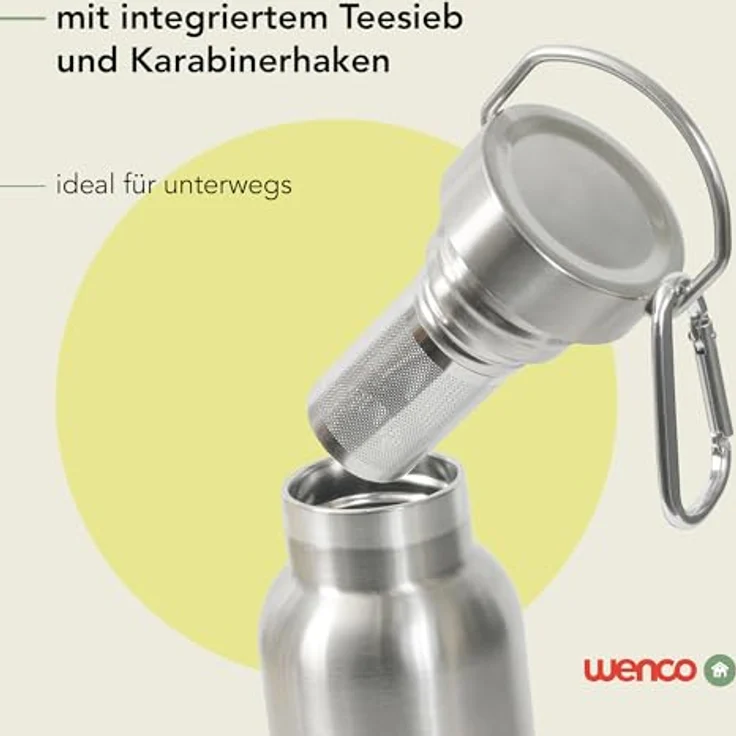 wenco Edelstahl Trinkflasche 1l, isoliert und auslaufsicher für kalte und heiße Getränke, mit Teesieb, BPA-frei, silber – Bild 5
