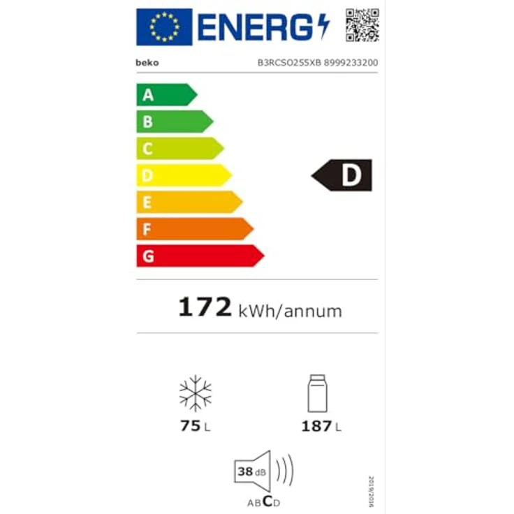 Beko B3RCSO255XB Kühl-Gefrier-Kombination, freistehend, Edelstahl, 250 l Gesamtinhalt, Energieeffizienzklasse D, 39 dB(A) Geräuschpegel – Bild 9