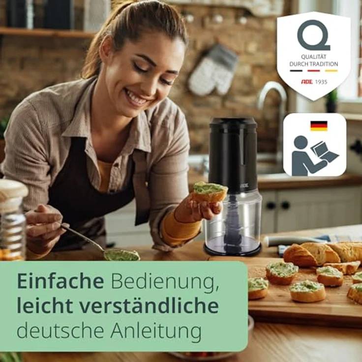 ADE Elektrischer Zerkleinerer, Gemüse- und Zwiebelschneider mit 400 W, 4 Edelstahlklingen, 500 ml, kompakt und benutzerfreundlich – Bild 7