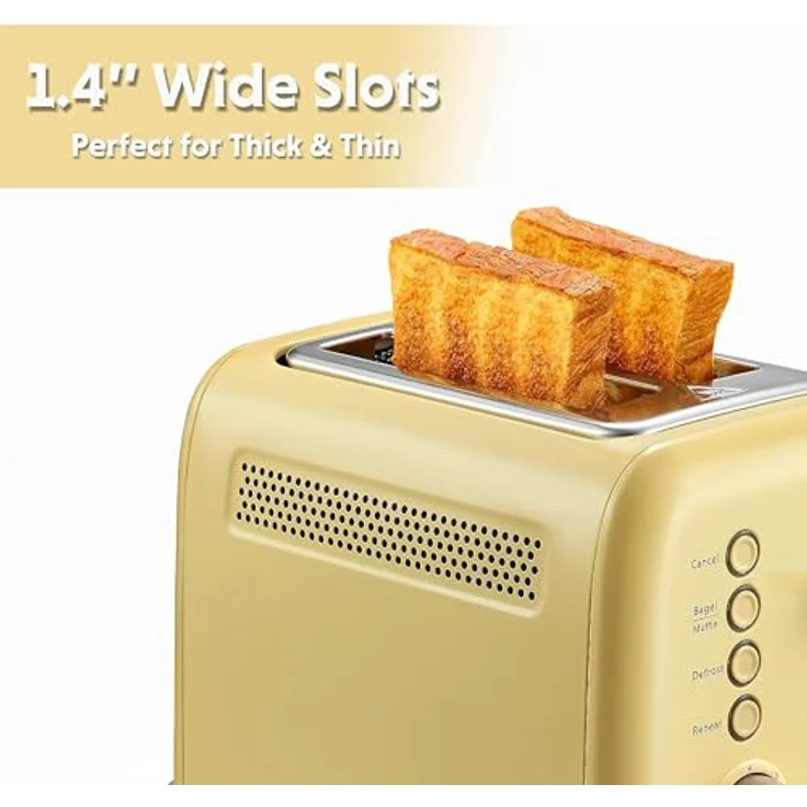 Buydeem DT620-MY, Toaster mit 900 Watt, Edelstahlgehäuse, Aufwärm- und Auftaufunktion, Gelb – Bild 3