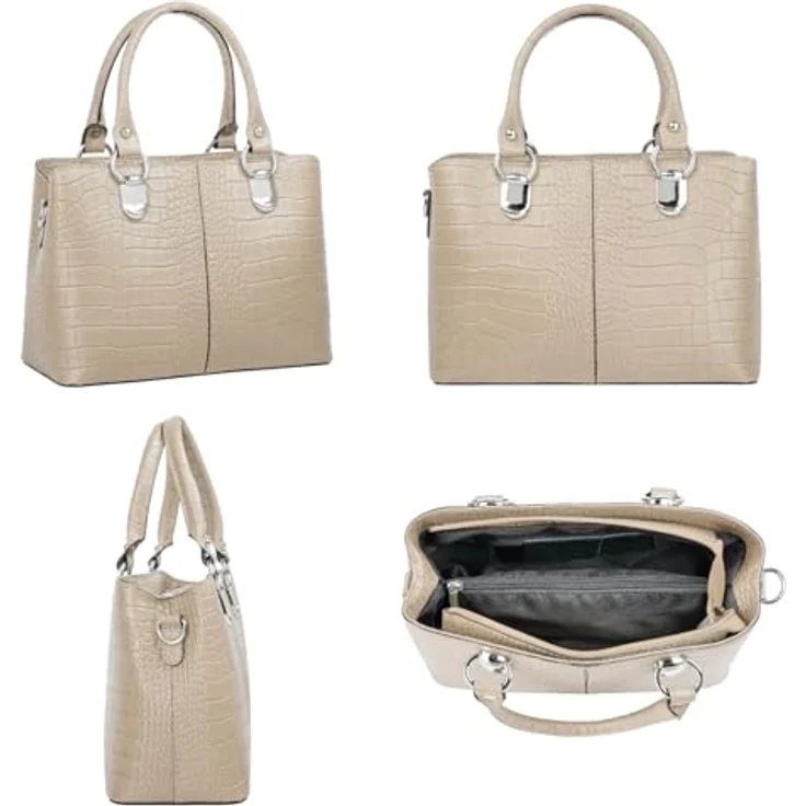 Cluty Umhängetasche, echt Leder, Kroko-Optik, Made in Italy, 2-geteiltes Hauptfach, verstellbarer Schultergurt – Bild 3