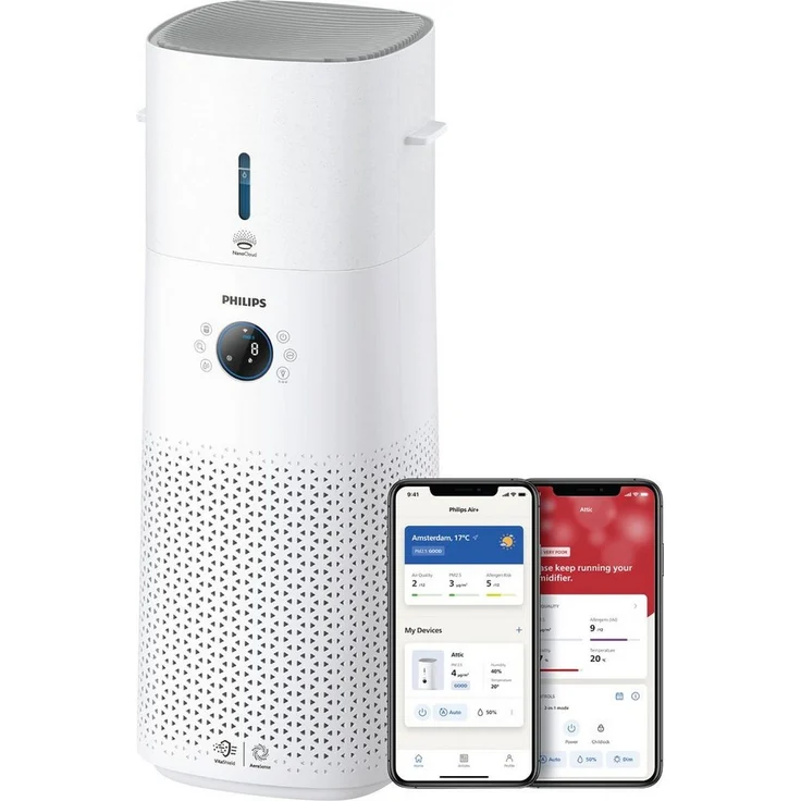 Philips Kombigerät Luftbefeuchter und -reiniger AC3737/10 3000 Series, für 131 m² Räume, mit 505 m³/h CADR und 650 ml/h Befeuchtungsrate, WLAN, Air+ App, weiß – Bild 1
