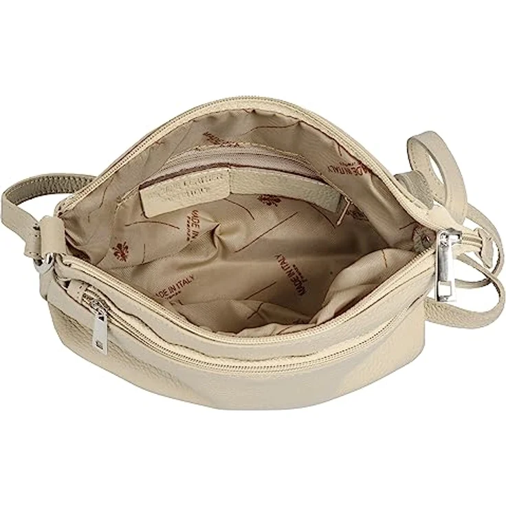 Cluty Umhängetasche aus 100% Rindleder, made in Italy, klassisches Design, 15x27x6 cm, verstellbarer Schultergurt, 4 Reißverschlusstaschen – Bild 6