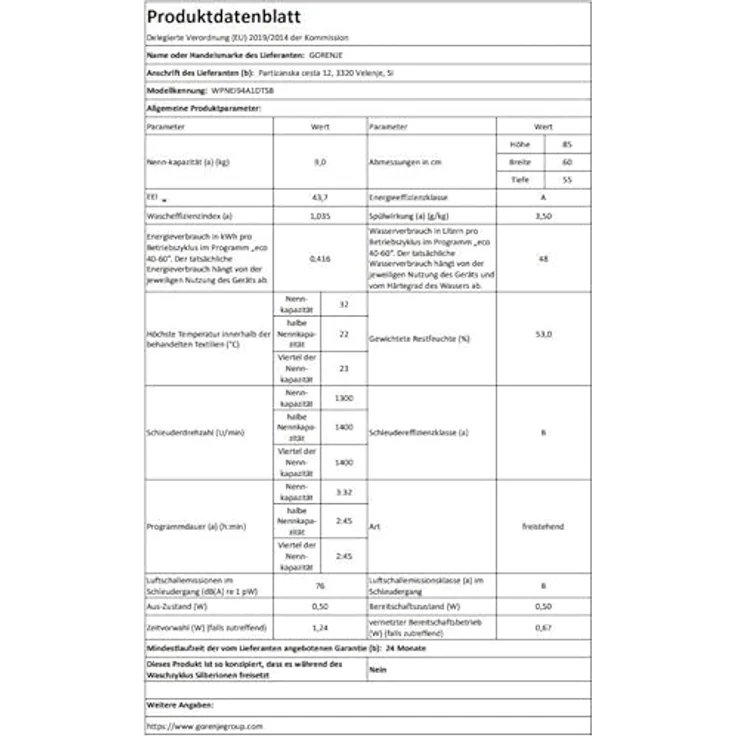 Gorenje WPNEI94A1DTSB, Waschmaschine mit Dampffunktion, 9 kg, 1400 U/min, WLAN-Steuerung, Hygiene-Programm, Kindersicherung, Schwarz – Bild 9