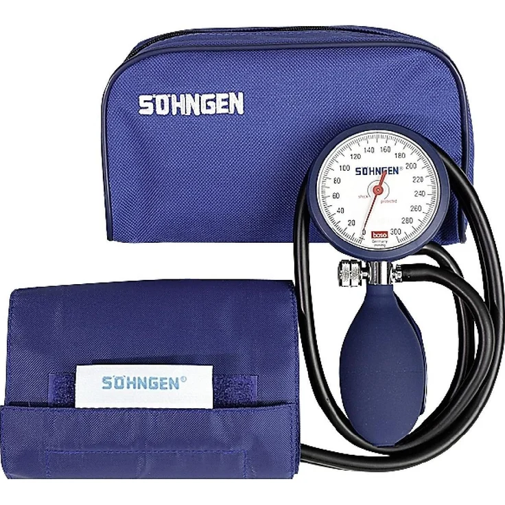 Söhngen Oberarm-Blutdruckmessgerät, präzises Einhandmessgerät mit stossfestem Gehäuse, inklusive Klettmanschette und Nylon-Tasche