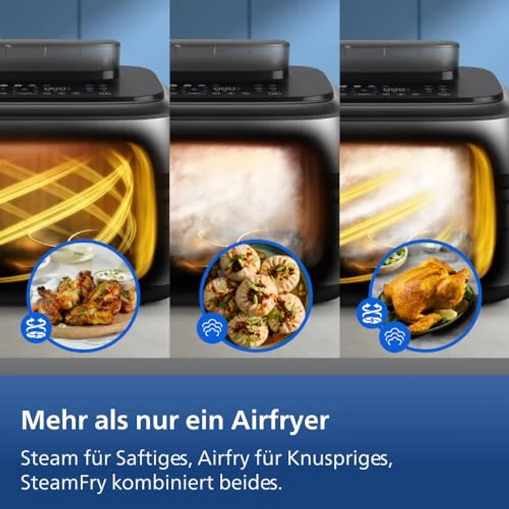 Philips Heißluftfritteuse NA565/02 Steam Airfryer 5000 Series, 9,5L Megabasket, 2750 W, Dampfgarfunktion, RapidAir Plus Technologie, inkl. Servierzange – Bild 10