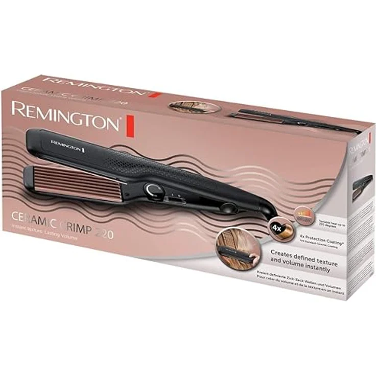 Remington Ceramic Crimp 220 S3580 Kreppeisen, 37 mm breite Stylingplatten mit Rillen, hochwertige, antistatische Keramik-Turmalin-Beschichtung, schwarz – Bild 2