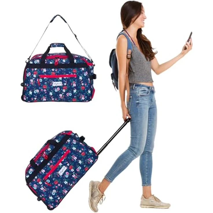 Elephant Reisetrolley Weekender Duffle 55 cm Trolley mit Rollen, Handgepäck Reisetasche (Blue Flower (blau) 13024) – Bild 3