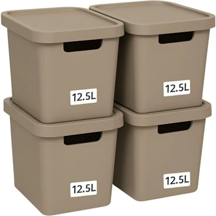 Plastard Aufbewahrungsboxen mit Deckel 12,5L, 4er-Set, beige, BPA-frei, stapelbar, robuste Kunststoffbox für Küche, Bad, Büro, Kinderzimmer – Bild 1
