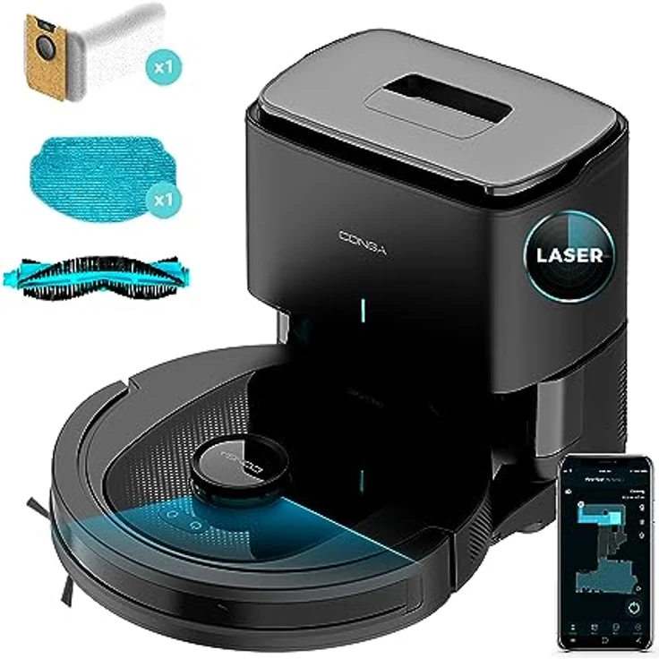 Cecotec Robot Staubsauger Conga 7490 Ultimate Home Genesis, Laser-Navigation, 4000 Pa, 120 Minuten Autonomie, App-Steuerung, automatische Erkennung eines 2-Liter-Beutels – Bild 1