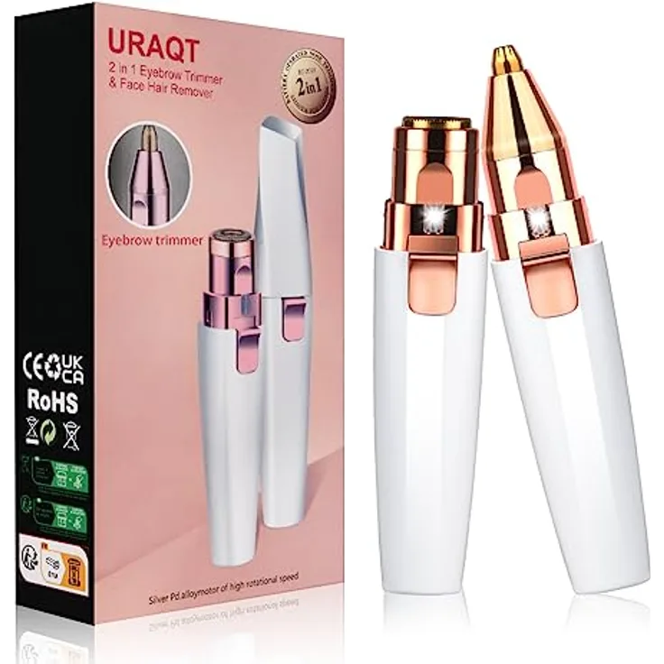 URAQT Gesichtshaarentferner für frauen, 2 in 1 USB Elektrischer Augenbrauen Rasier, Schmerzfreie Augenbrauen Trimmer Frauen Für Körper Gesichtshaare Lippen Kinn, eingebautem LED-Licht