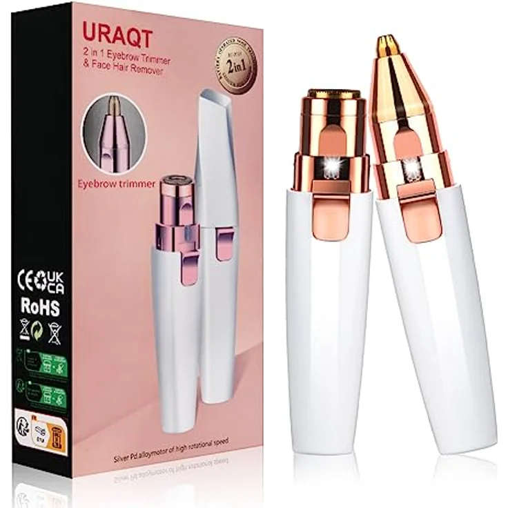 URAQT Gesichtshaarentferner für frauen, 2 in 1 USB Elektrischer Augenbrauen Rasier, Schmerzfreie Augenbrauen Trimmer Frauen Für Körper Gesichtshaare Lippen Kinn, eingebautem LED-Licht – Bild 1