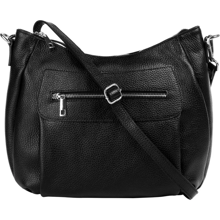 Samantha Look Umhängetasche Echtleder Made in Italy, 100% Rindleder, Mattes Finish, Schwarz