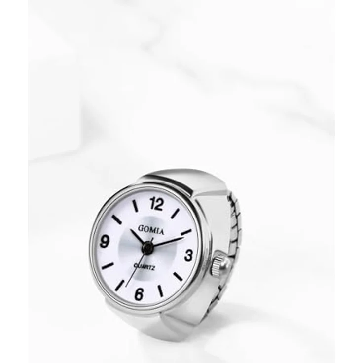 JewelryWe Ringuhr Damen, Elegante Fingeruhr mit Weißem Zifferblatt und Elastischem Legierungsband, 10m Wasserdicht, Analog Quarz Uhr – Bild 2